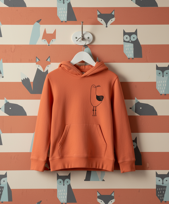 Organic Kids' Hoodie | Chip the Seagull 2.0 - Fiesta Orange