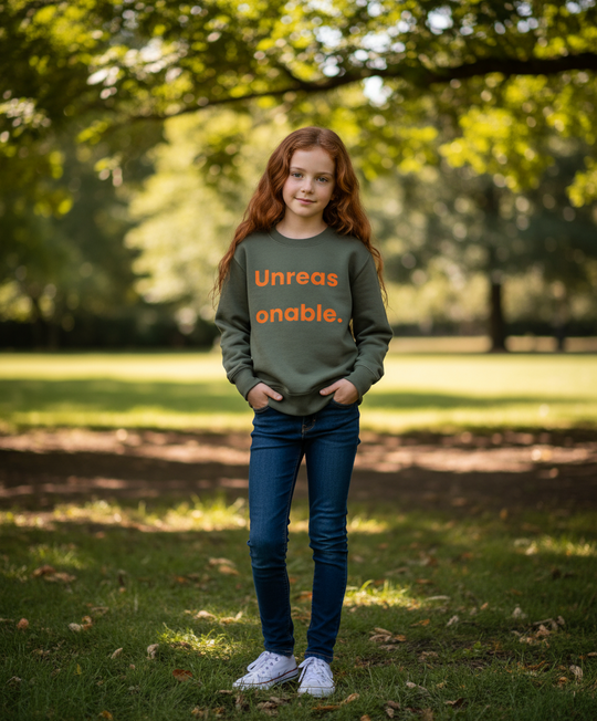 Organic Kids' Sweatshirt - Unreasonable (Orange Font)