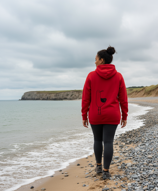 Organic Adult Hoodie | Chip the Seagull - Red
