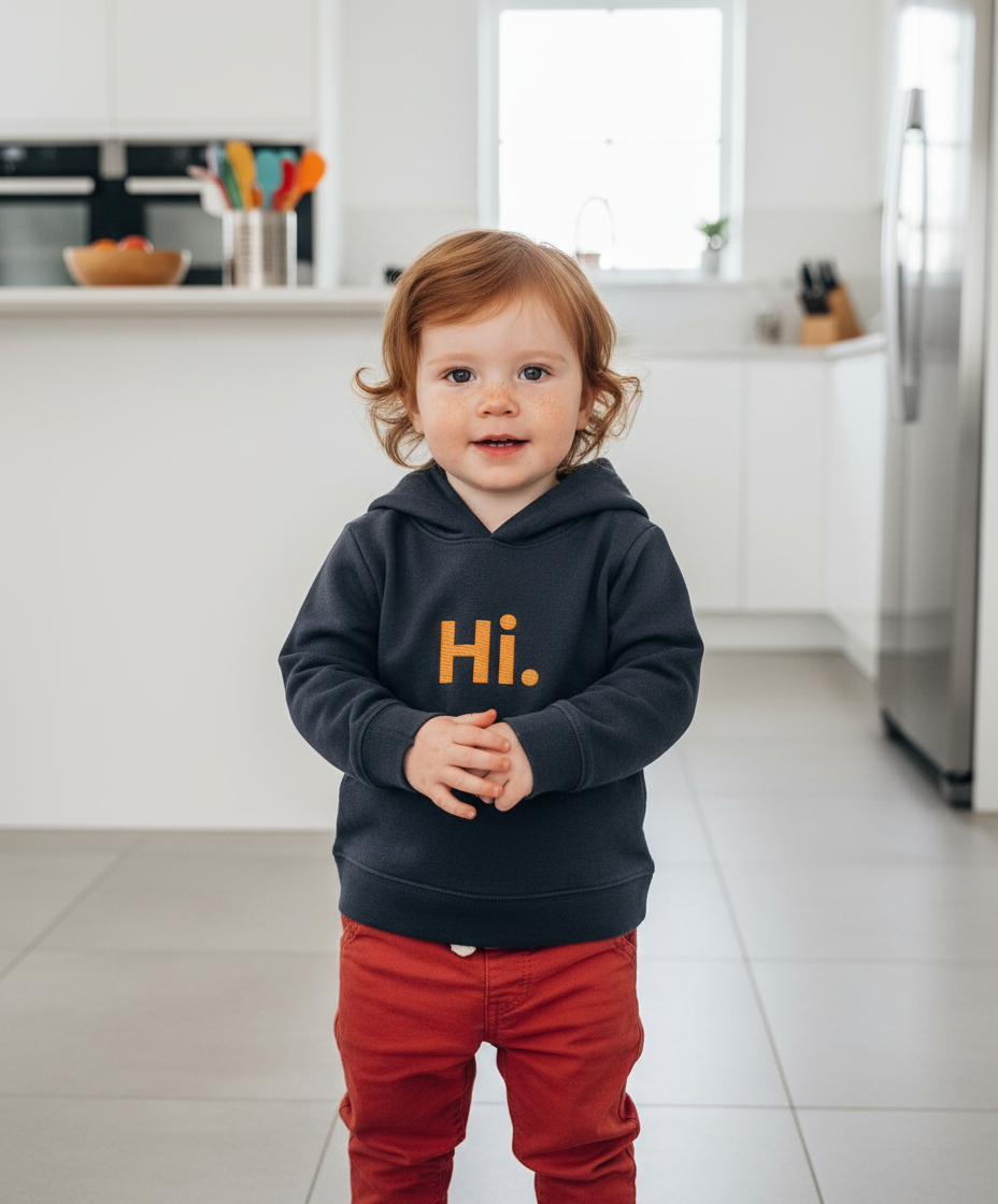 Organic Embroidered Baby Hoodie - Hi