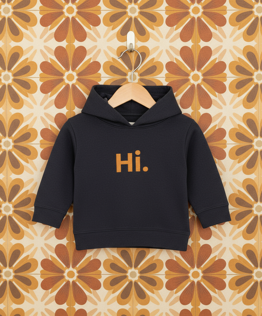 Organic Embroidered Baby Hoodie - Hi