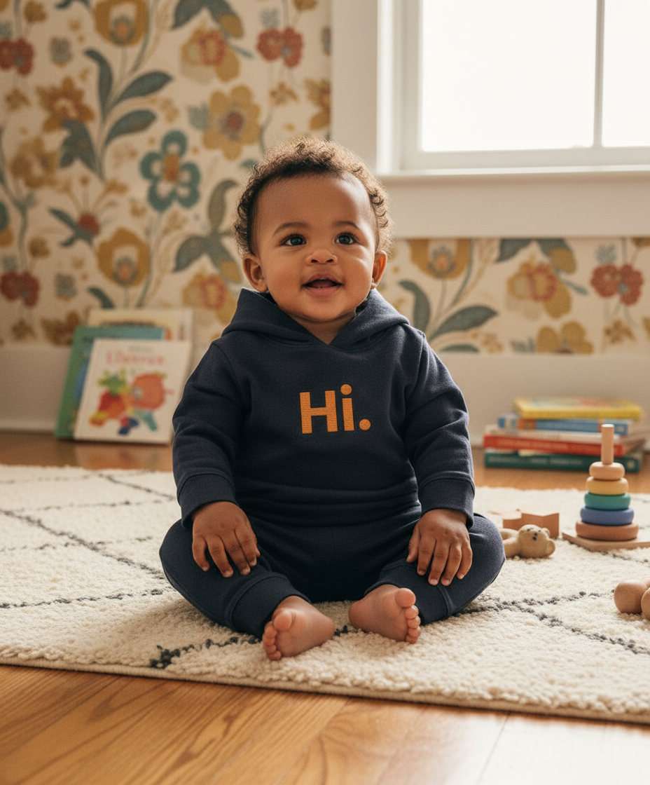 Organic Embroidered Baby Hoodie - Hi
