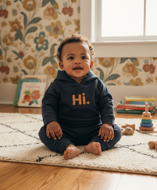 Organic Embroidered Baby Hoodie - Hi