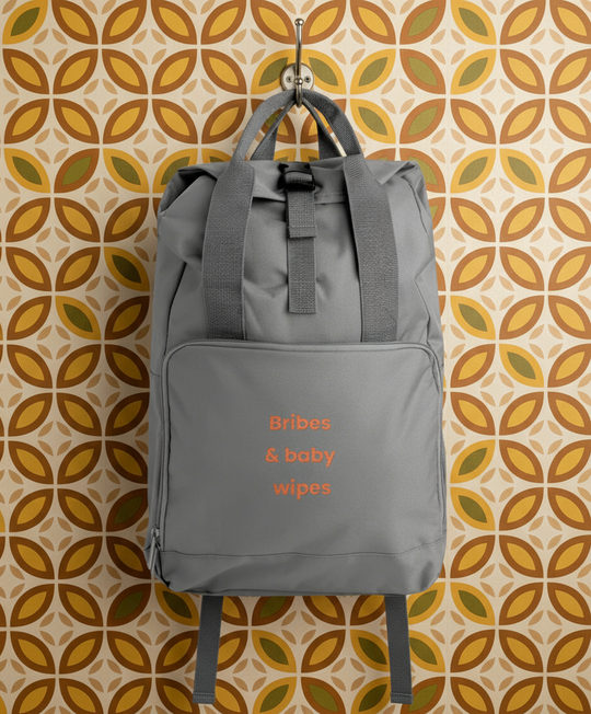 Embroidered Roll-Top Backpack - Bribes & Baby Wipes