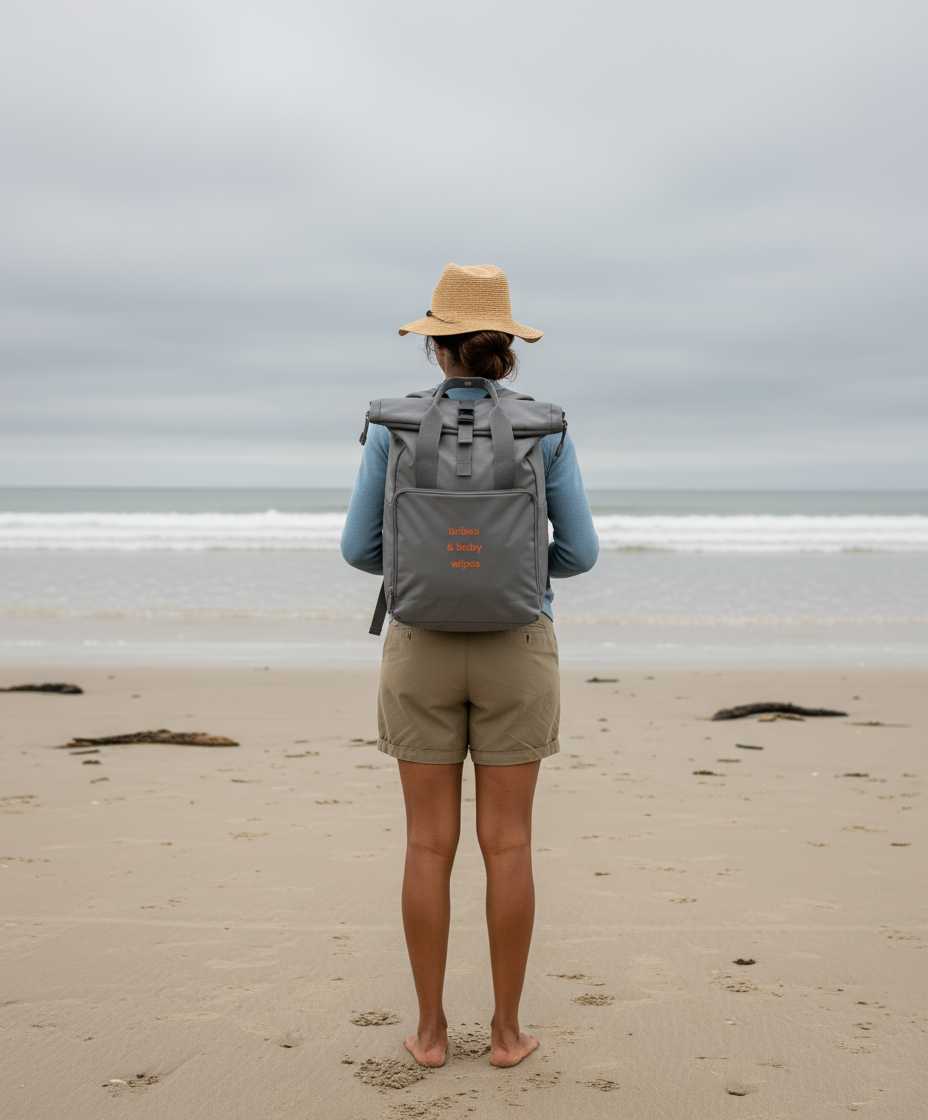 Embroidered Roll-Top Backpack - Bribes & Baby Wipes