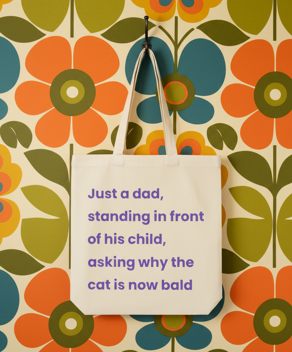 Tote bag with humorous quote on a floral background