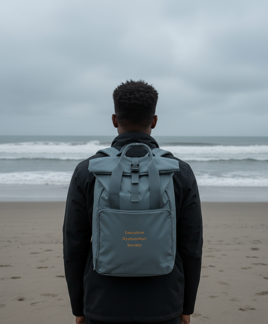 Embroidered Roll-Top Backpack - Executive Dysfunction Society