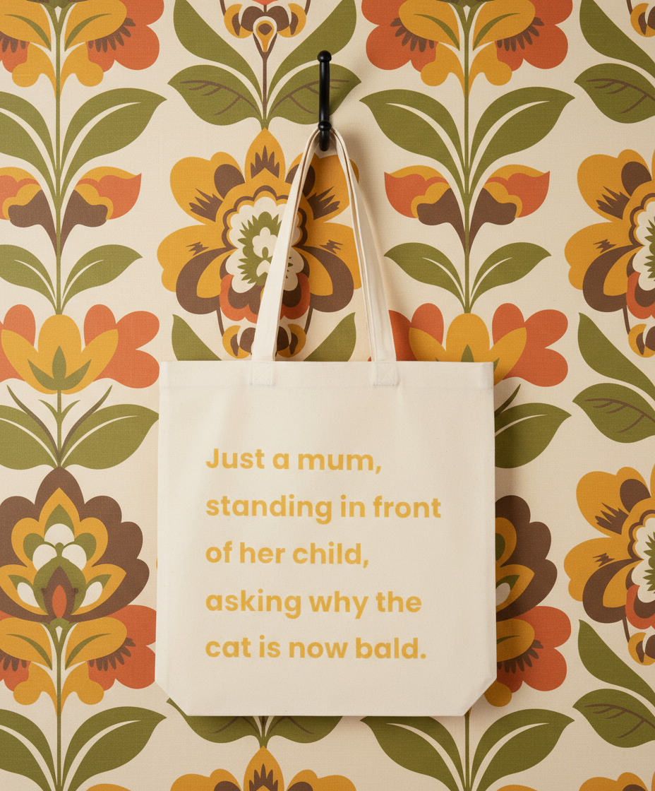 Tote bag with text on a floral background