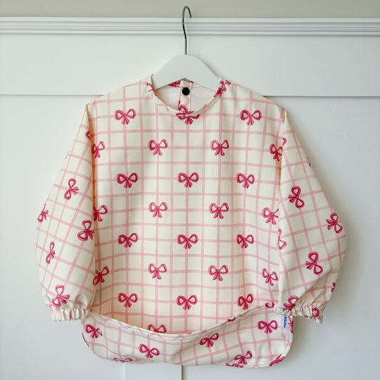 Long Sleeved Baby Bib - Pink Bow