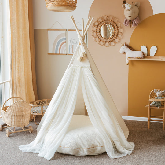 Fairy Teepee Play Tent With Tulle - Ecru