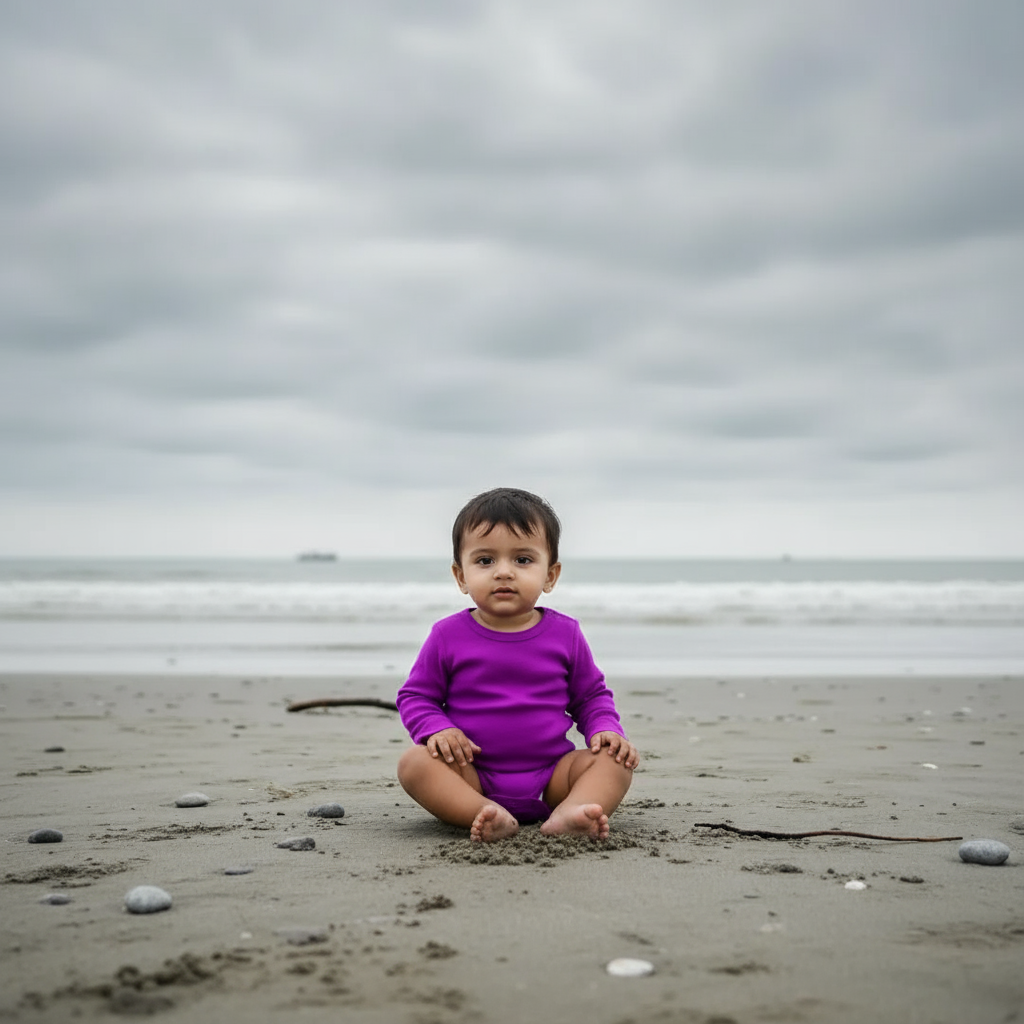 Purple baby bodysuit on a light purple background