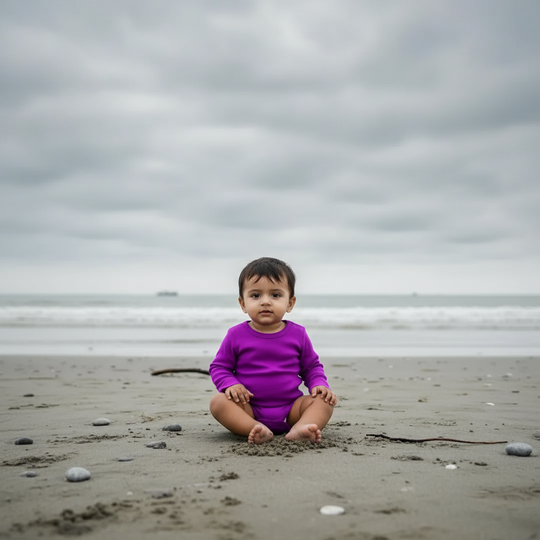 Purple baby bodysuit on a light purple background