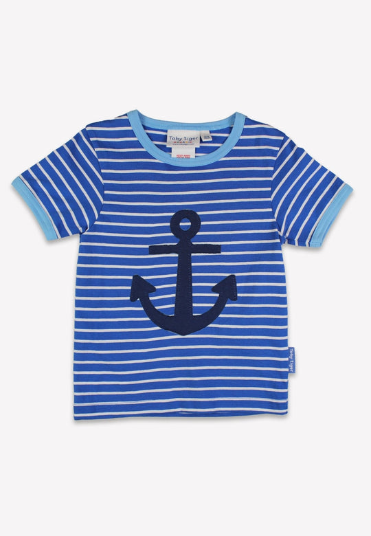 Organic Blue Anchor Applique Short-Sleeved T-Shirt