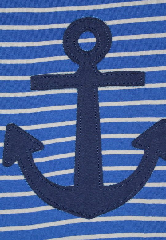 Organic Blue Anchor Applique Short-Sleeved T-Shirt