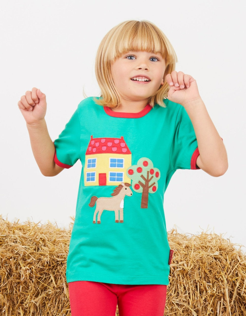 Organic Animal Farm Applique Short-Sleeved T-Shirt