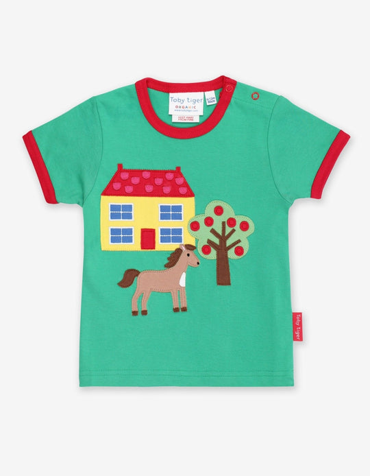 Organic Animal Farm Applique Short-Sleeved T-Shirt