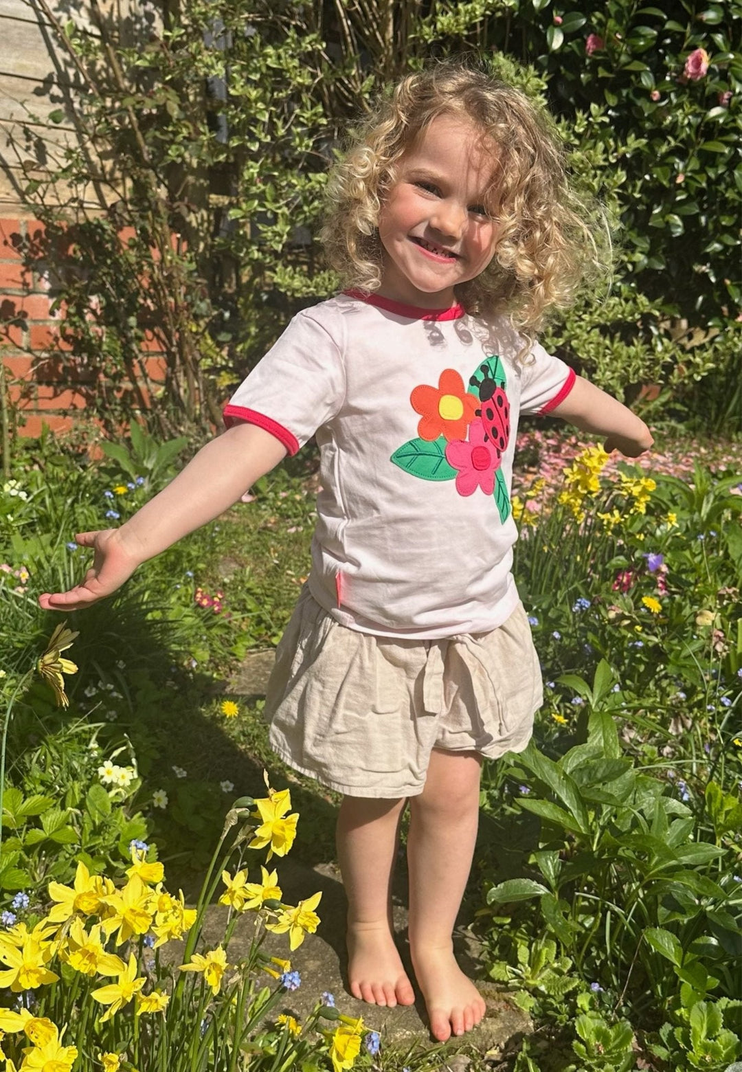 Organic Ladybird Applique Short-Sleeved T-Shirt