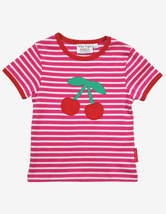 Organic Cherry Applique Short-Sleeved T-Shirt