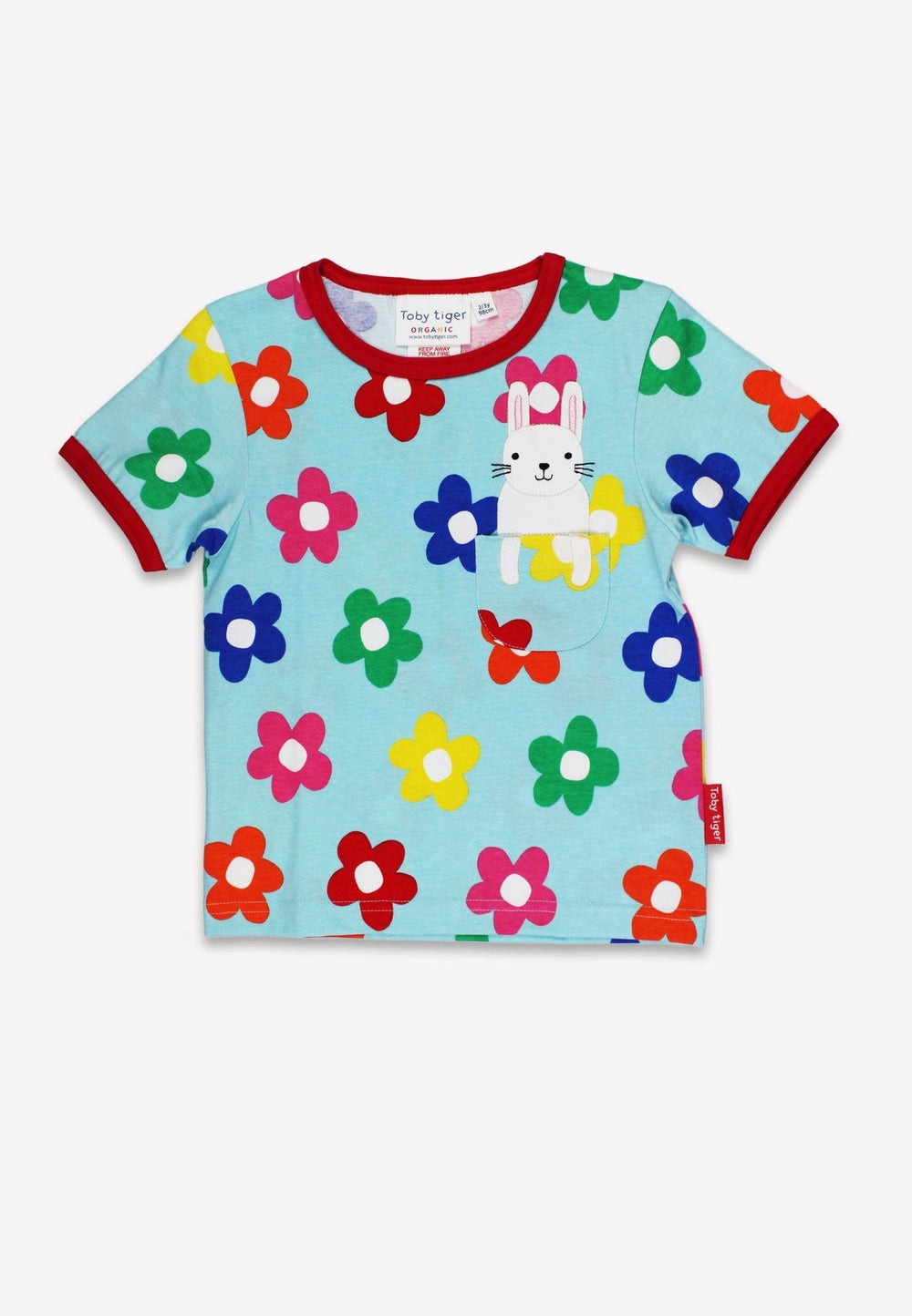 Organic Rainbow Bloom Bunny Pocket Applique Short-Sleeved T-Shirt