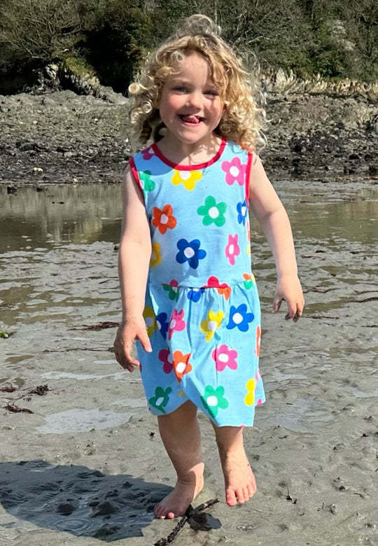Organic Rainbow Bloom Print Summer Dress