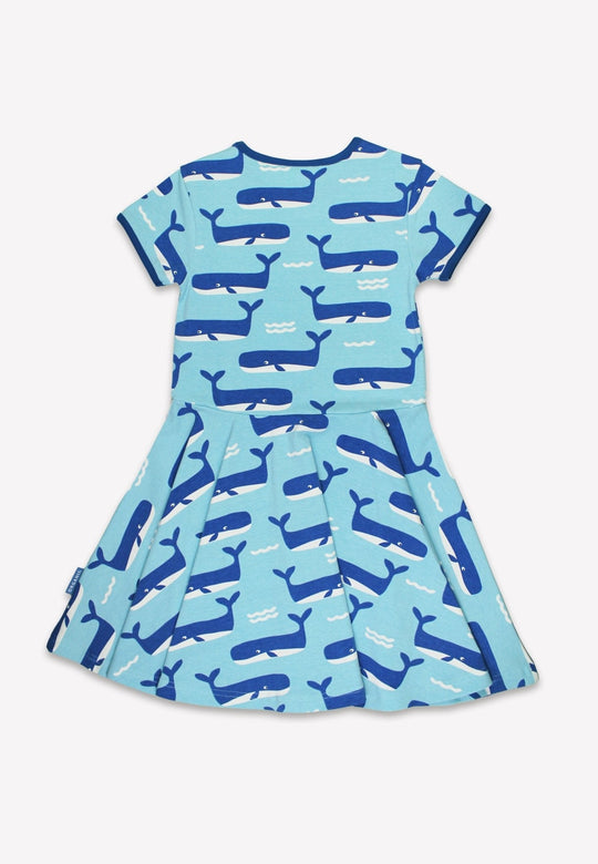 Organic Whale Waves Print Short Sleeved Skater Dress
