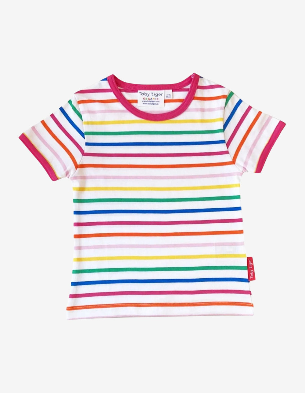 Organic Pink Rainbow Stripe Print Short-Sleeved T-Shirt