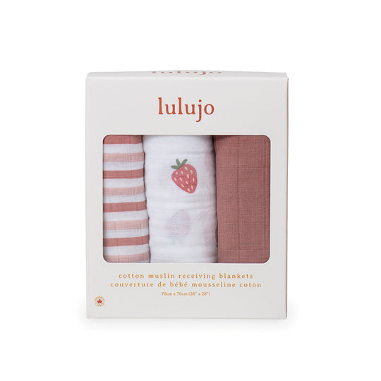 3 Pack Mini Muslin Cloths - Strawberries