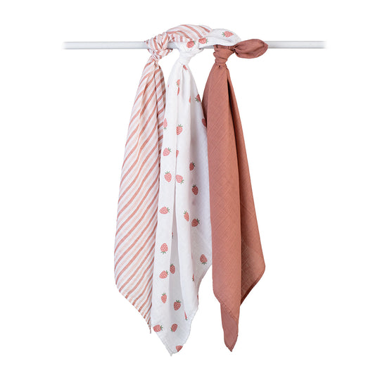 3 Pack Mini Muslin Cloths - Strawberries