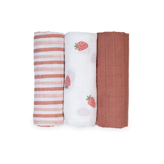 3 Pack Mini Muslin Cloths - Strawberries