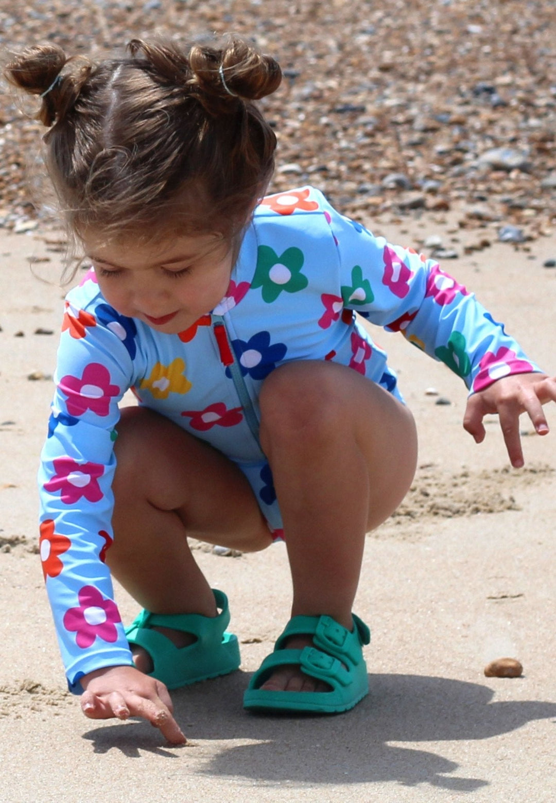 Rainbow Bloom Print Long-Sleeved Kids' Swimsuit