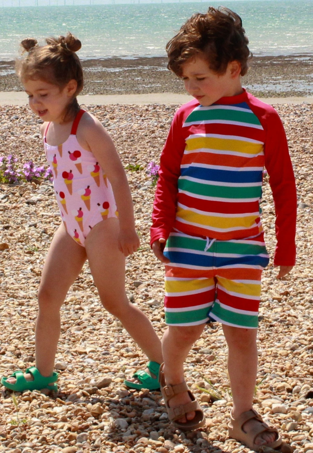 Happy Stripe Print Kids' Swim Shorts