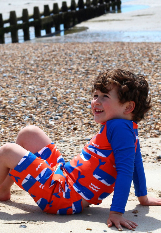 Whale Waves Print Kids' Swim Shorts