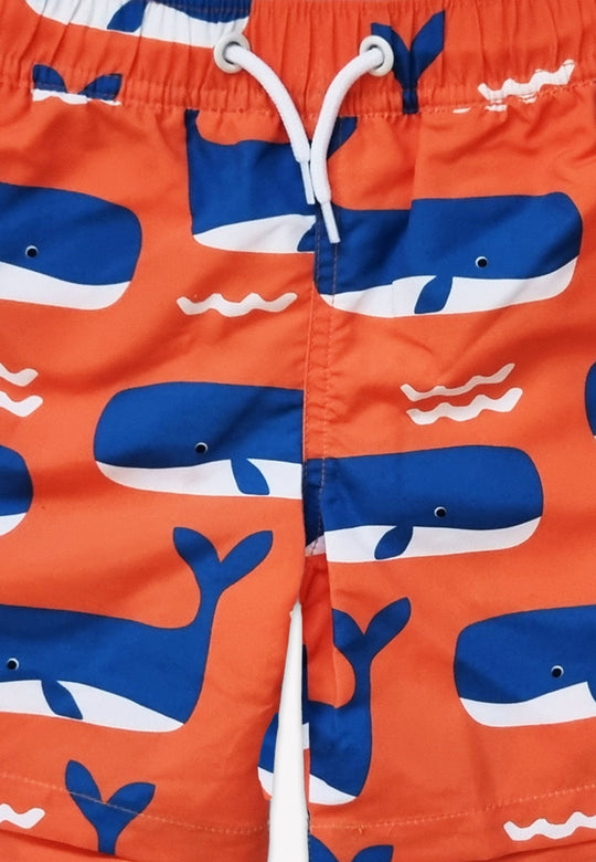Whale Waves Print Kids' Swim Shorts