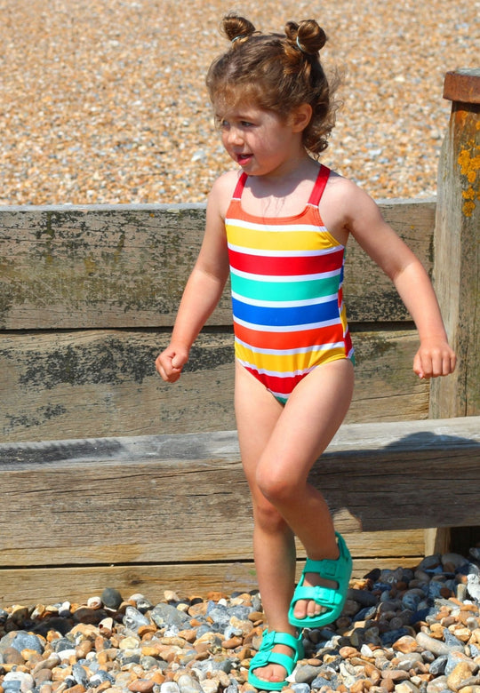 Happy Stripe Print Kids' Swimsuit
