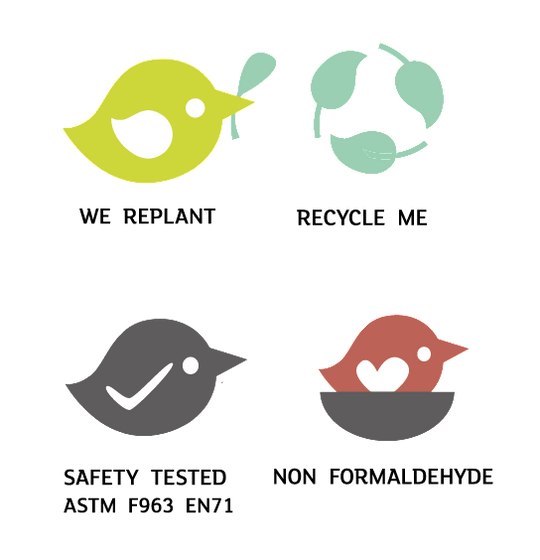 Set of environmental and safety logos with text on a white background
