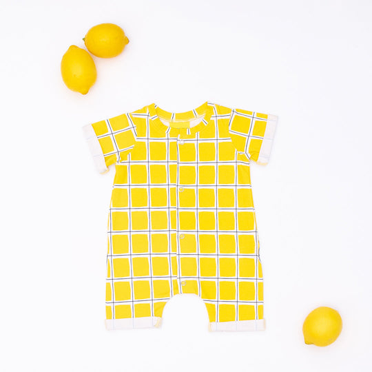 Yellow Check Baby Romper