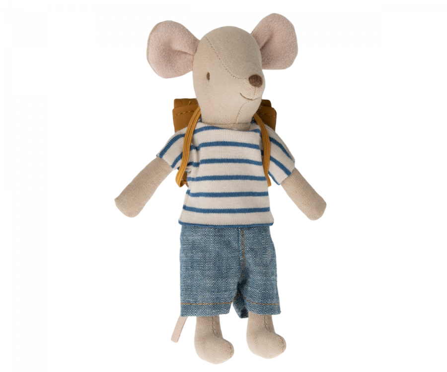 Maileg | Little Sibling Mouse in Shorts & Backpack