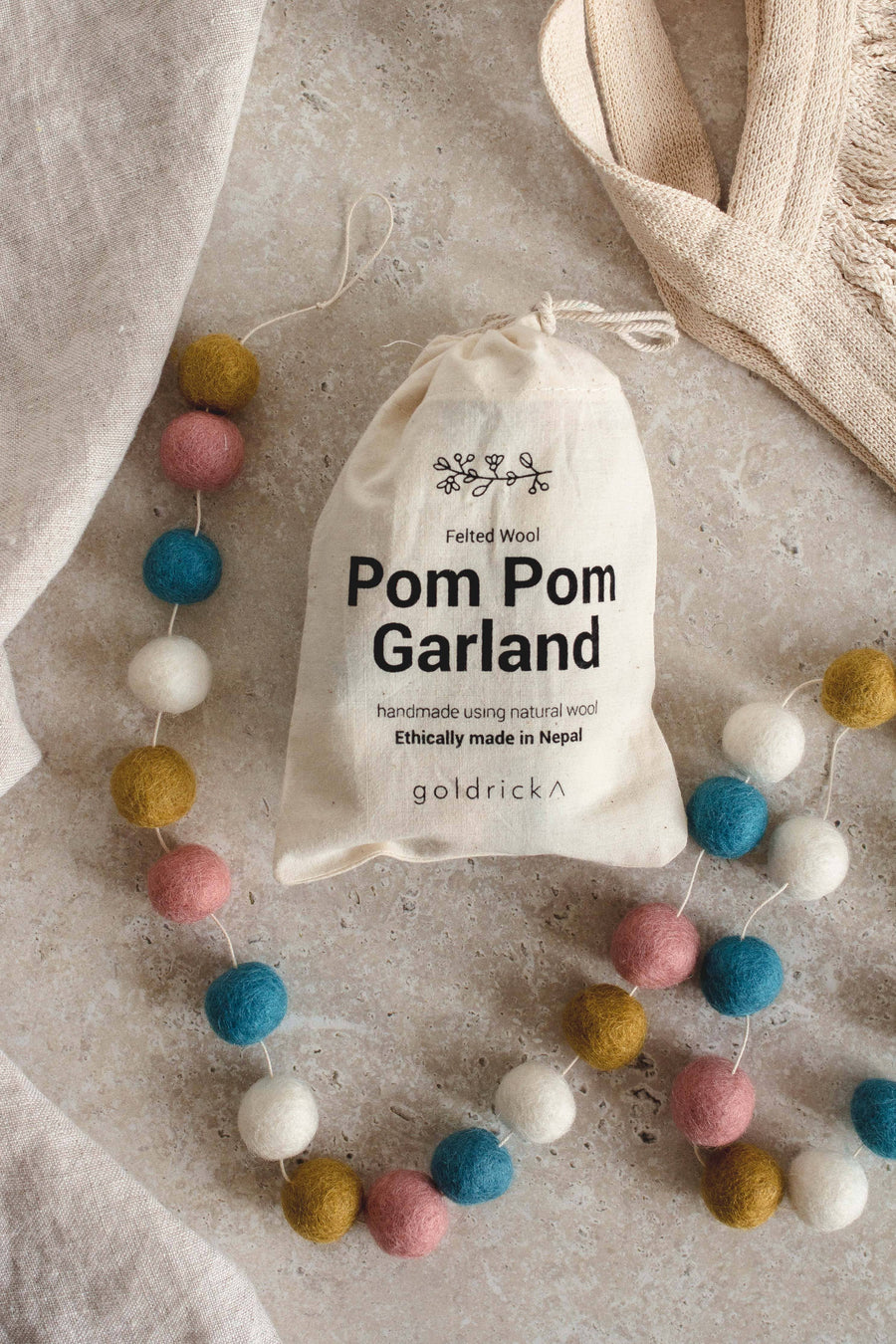 Natural Wool Pom Pom Garland - Moo Like a Monkey