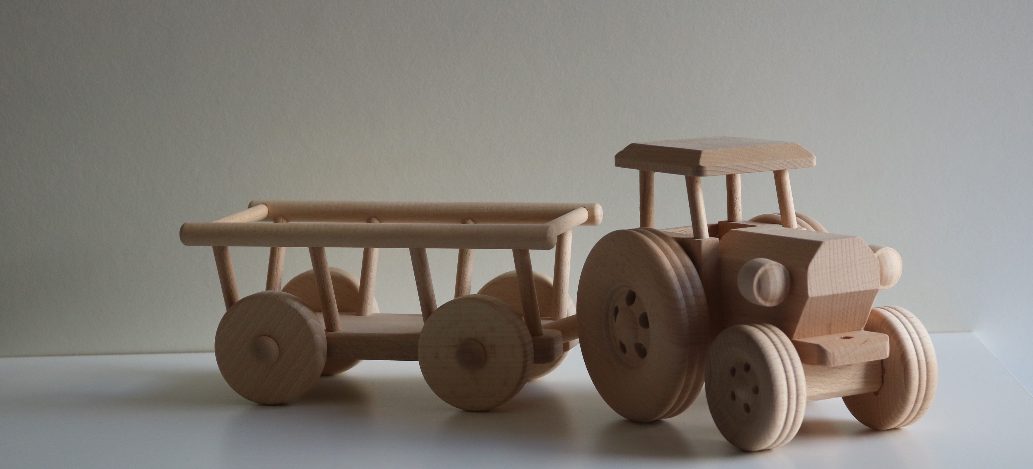 Handmade Wooden Vehicles | Farm Tractor with Hay Trailer - Moo Like a Monkey