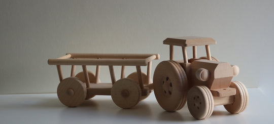 Handmade Wooden Vehicles | Farm Tractor with Hay Trailer