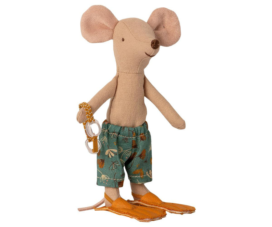 Maileg | Beach Hut Mouse - Big Sibling in Shorts and Goggles - Moo Like a Monkey