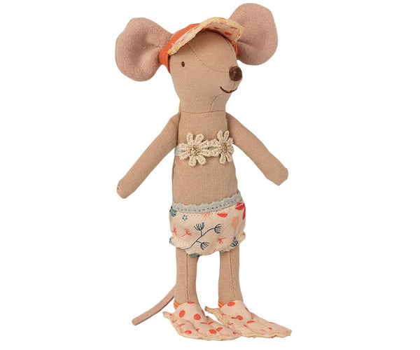 Maileg | Beach Hut Mouse - Big Sibling with Floral Swimwear