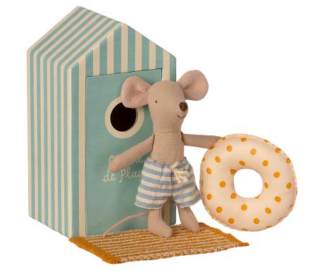 Maileg | Beach Hut Mouse - Little Sibling in Blue Swimwear
