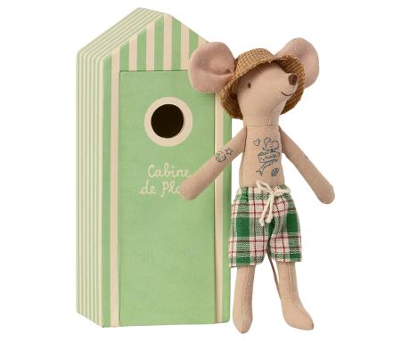 Maileg | Beach Hut Mouse - Adult in Shorts and Tattoos